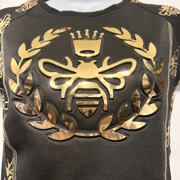 Mystiq 3D Black & Gold Queen Bee Stretch Top-Med-"To Make You Feel Unique" - Picture 2 of 14